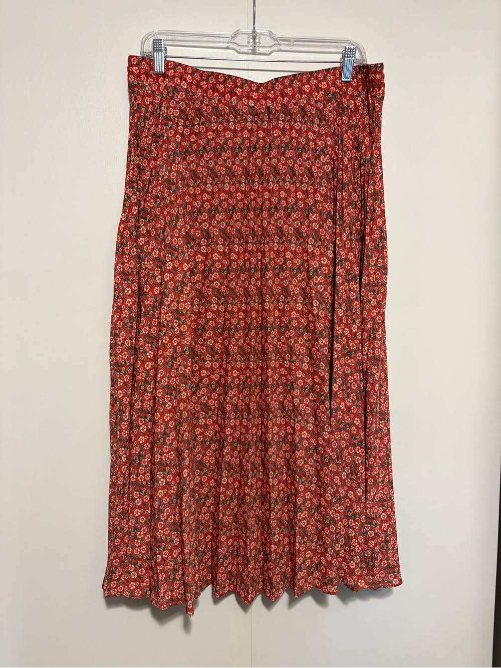 Max Studio Brick Red Floral Pleated Midi Skirt